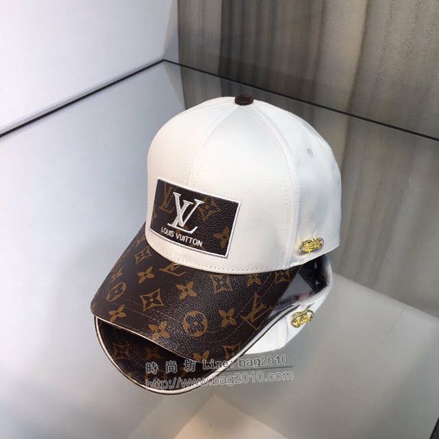 LV新品男士帽子 路易威登真皮壓花拼接鴨舌帽棒球帽  mm1524
